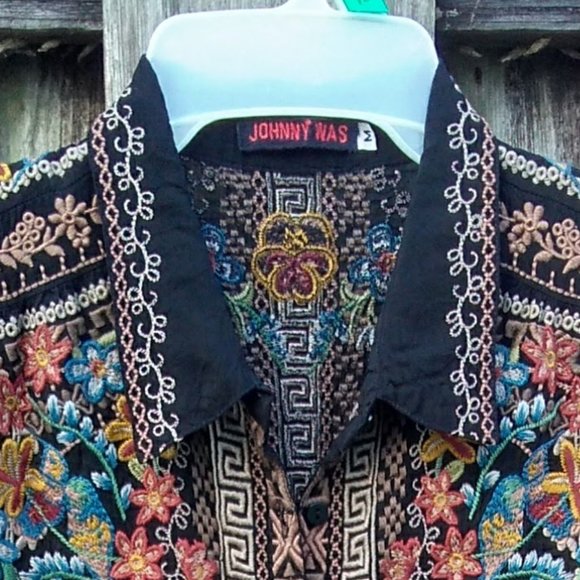 Johnny Was Dress Duster Cover up black embroidered - Picture 11 of 12